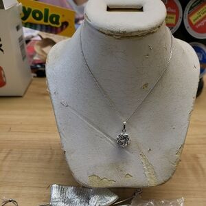 Swarovski crystal pendant w sterling silver necklace & necklace display and bags